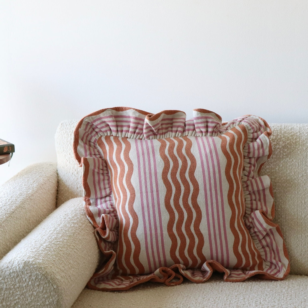 Coral Stripe Cotton Cushion Cover