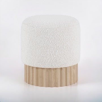 Ivory Boucle & Fluted Wood Ottoman - Holistic Habitat 