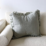 Emmie Dusty Sage Ruffled Linen Pillow Cover