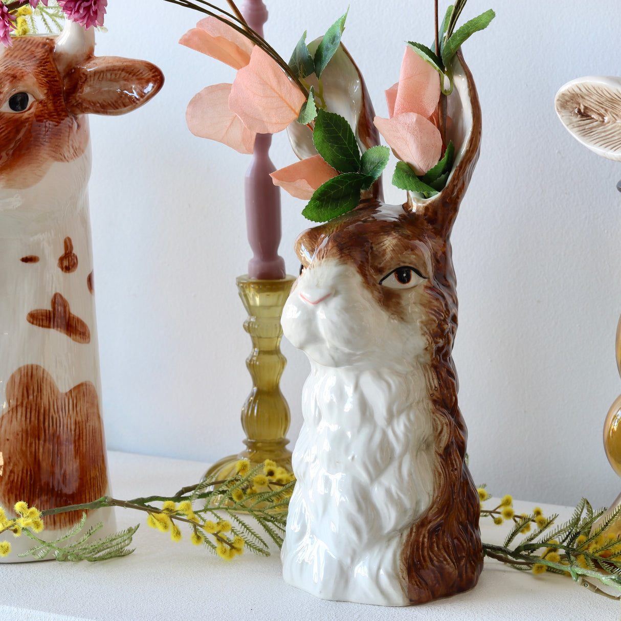 Hazel Hand Painted Stoneware Rabbit Vase - Holistic Habitat 