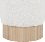 Ivory Boucle & Fluted Wood Ottoman - Holistic Habitat 