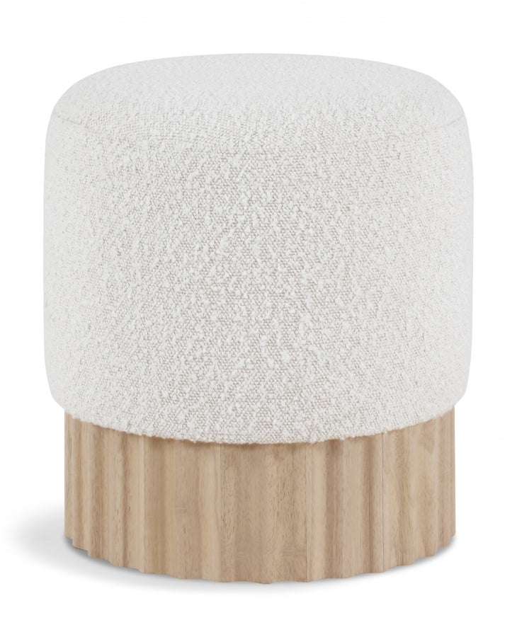 Ivory Boucle & Fluted Wood Ottoman - Holistic Habitat 