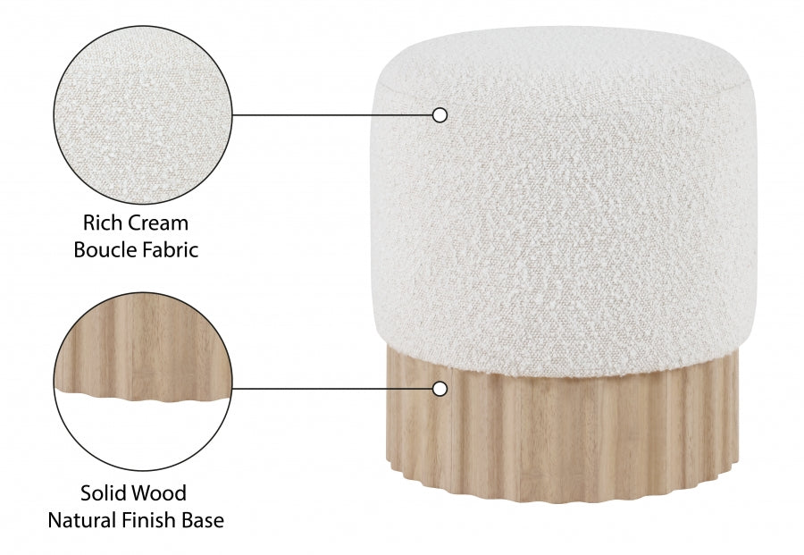 Ivory Boucle & Fluted Wood Ottoman - Holistic Habitat 