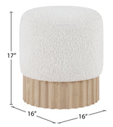 Ivory Boucle & Fluted Wood Ottoman - Holistic Habitat 