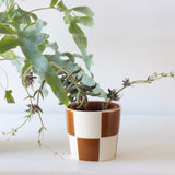 Terracotta and Ivory Checkerboard Pot - Medium - Holistic Habitat 