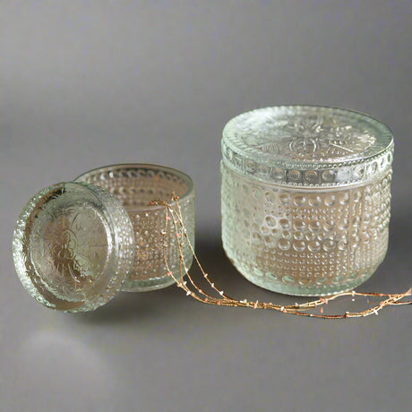 Victorian Embossed Glass Apothecary Canisters