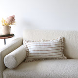 Jessie Ruffled Linen Rust & Cream Stripe Lumbar Pillow Cover