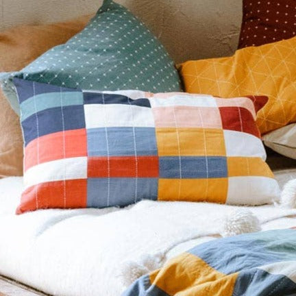 Multi Check Lumbar Pillow Cover - Holistic Habitat 