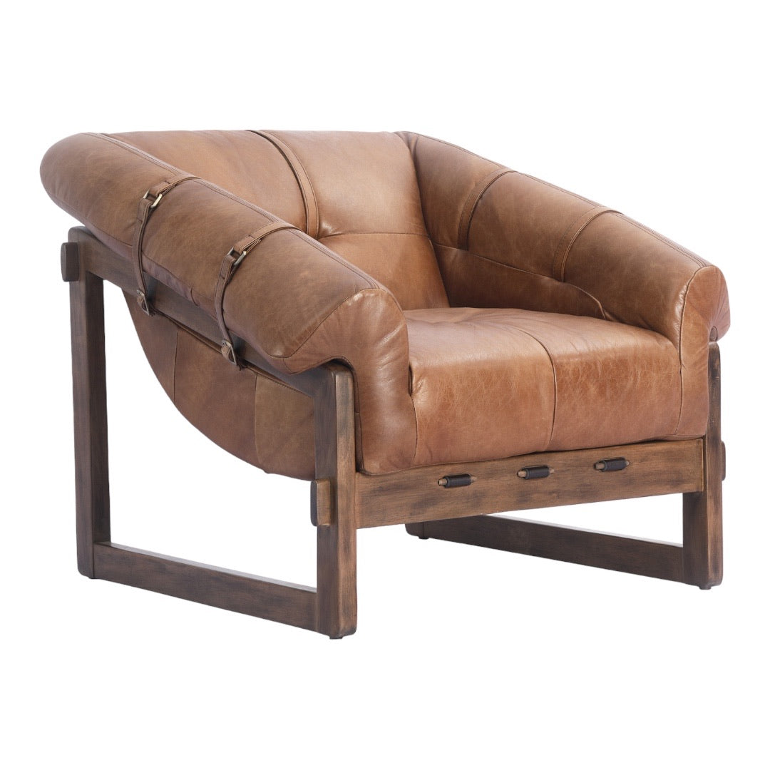 Milo Cognac Leather Lounge Strap Chair - Holistic Habitat 