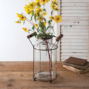 Milk Can Glass Jar with Flower Frog & Caddy - Holistic Habitat 