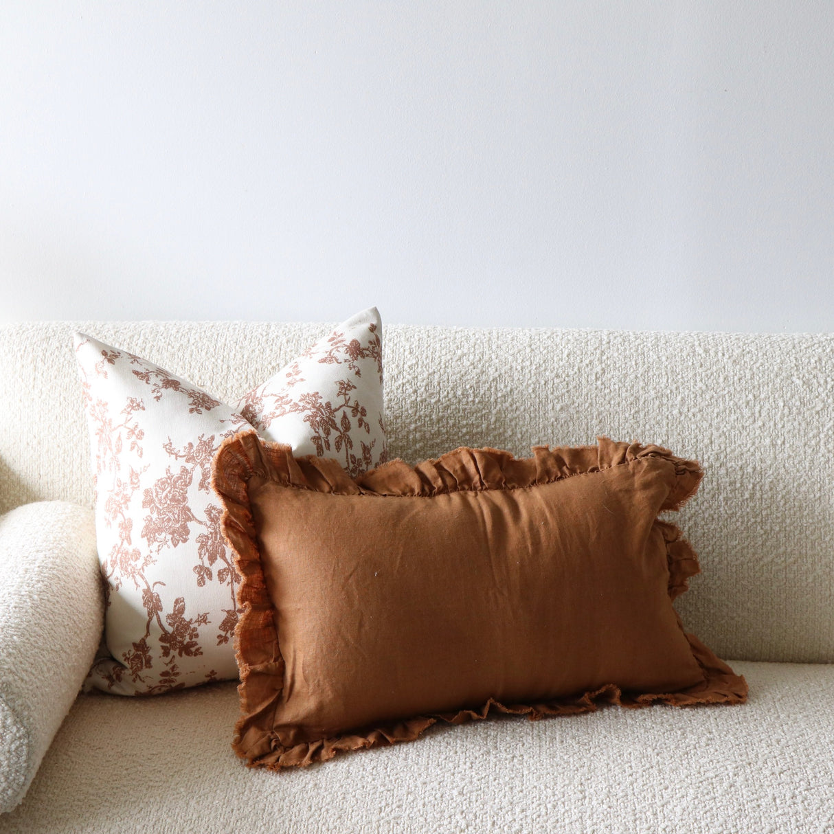 Allyson Rust Linen Ruffled Lumbar Pillow Cover