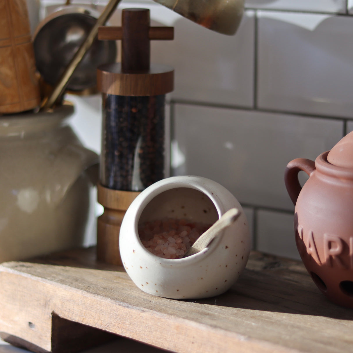 Coco Creme Salt Cellar with Mango Wood Spoon - Holistic Habitat 