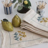 Hand-Embroidered Linen Daisy Napkins - Set of 4