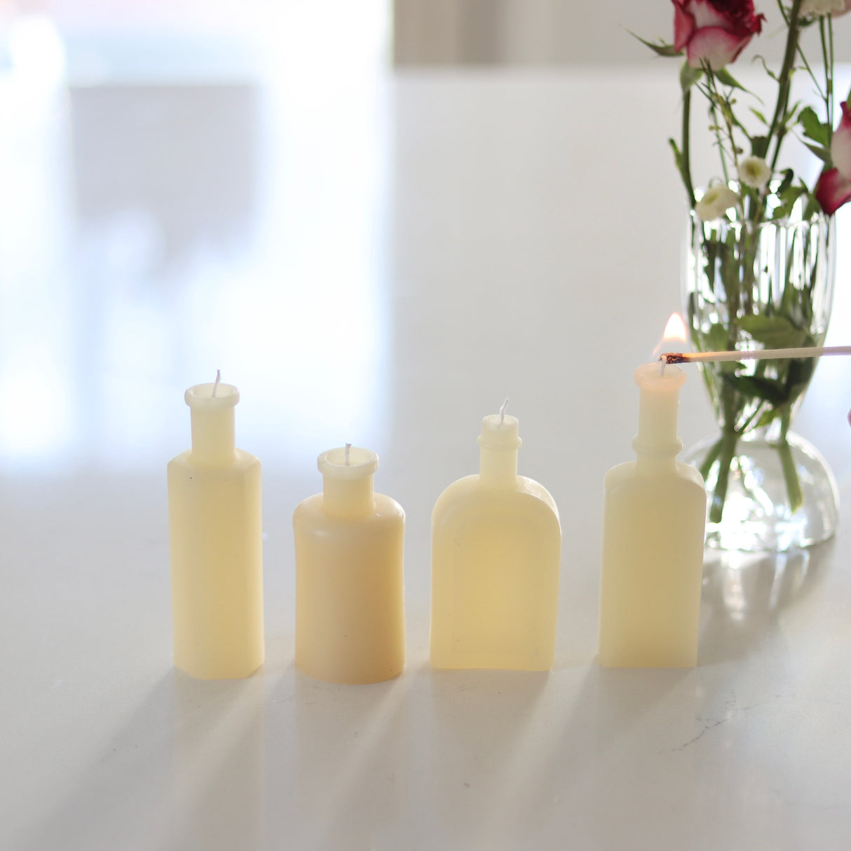 Ivory Embossed Vintage Bottle Shaped Candles - Set of 4 - Holistic Habitat 