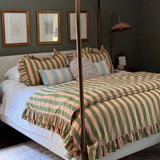 Cotton Duvet Cover in Green Stripe: Euro King/Queen