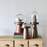 Glass Cloche & Copper Finish Metal Pedestals- Set of 3 - Holistic Habitat 