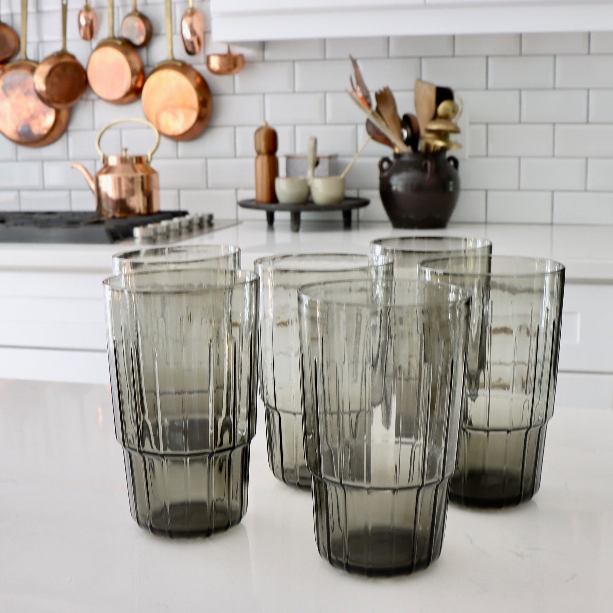 Boho Stackable Gray Drinking Glasses 8.8 oz. Set of 4 