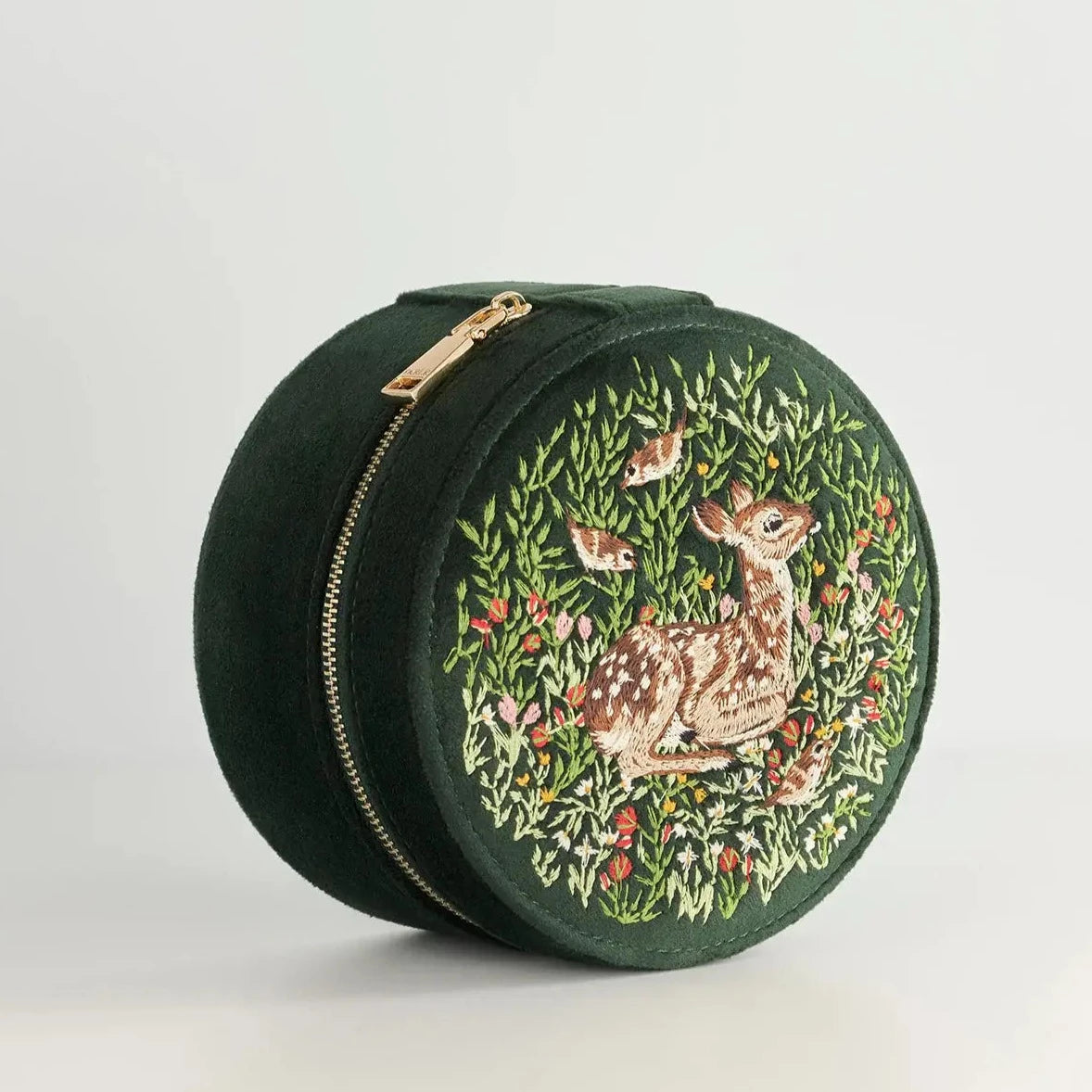 Chloe Fawn Embroidered Jewelry Box - Green - Holistic Habitat 