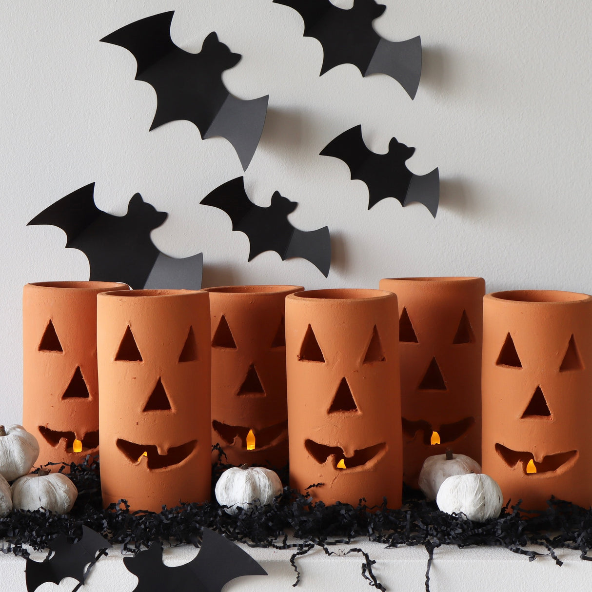 Tall Terracotta Jack-O-Lantern Luminaries - Set of 6 - Holistic Habitat 