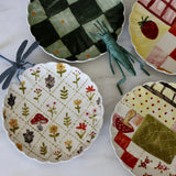 Patchwork Hand-Painted Scalloped Plates