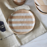 Almond Creme Striped Stoneware Plate - Holistic Habitat 