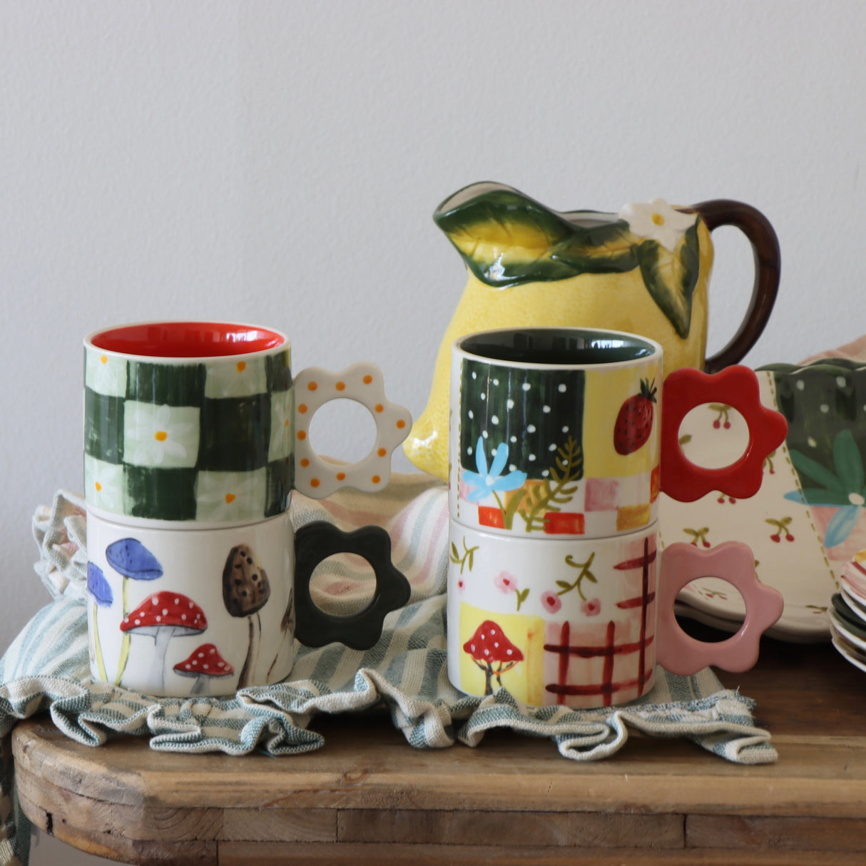 Patchwork Hand-Painted Stoneware Mugs