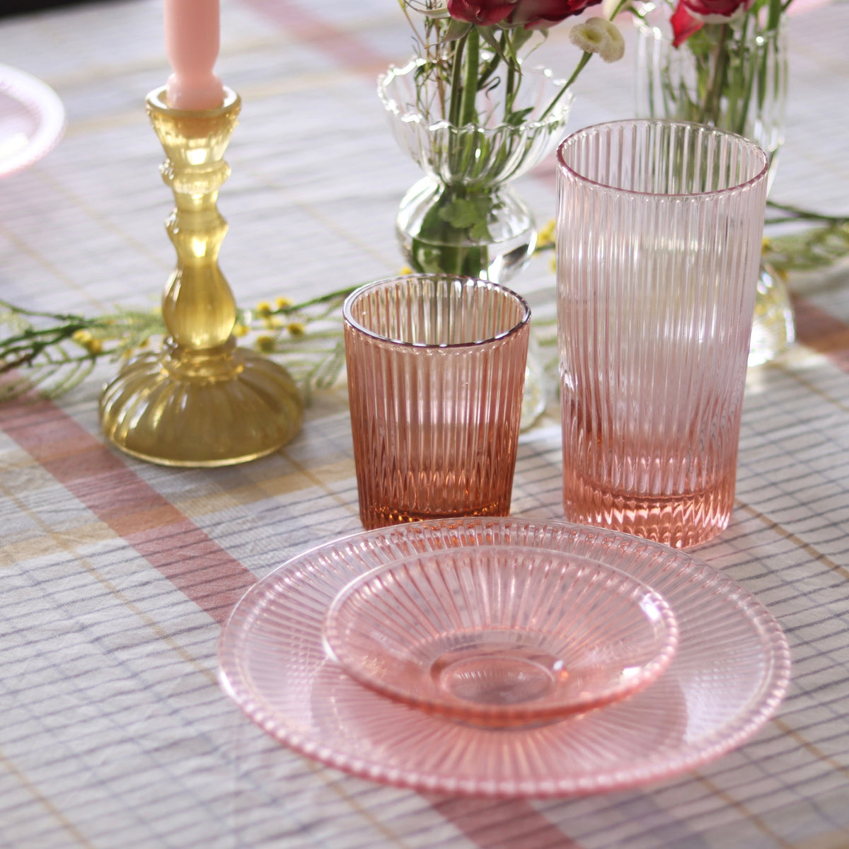Pressed Pink Glass Medium Plates - Set of 4 - Holistic Habitat 