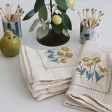 Hand-Embroidered Linen Daisy Napkins - Set of 4