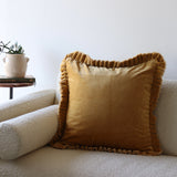 Mustard Velvet Ruffled Pillow 20 Inch