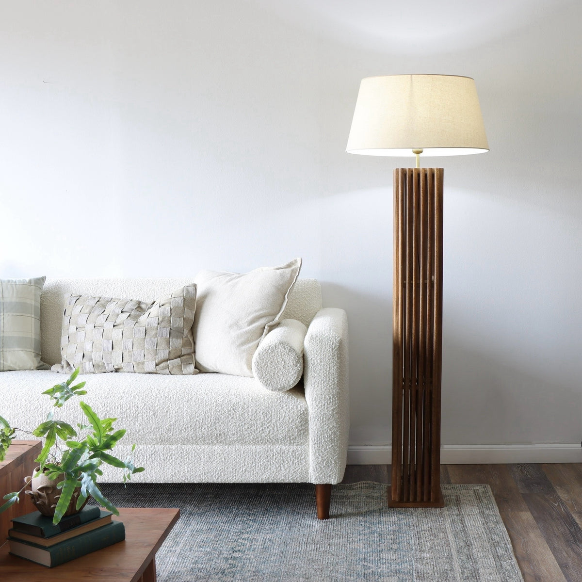 Tambour Spindle Wooden Floor Lamp with Shade - Holistic Habitat 