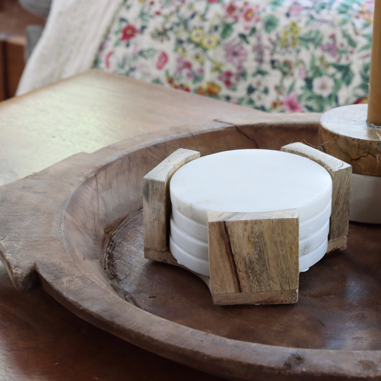 Italian Marble Coasters With Wood Holder - Holistic Habitat 