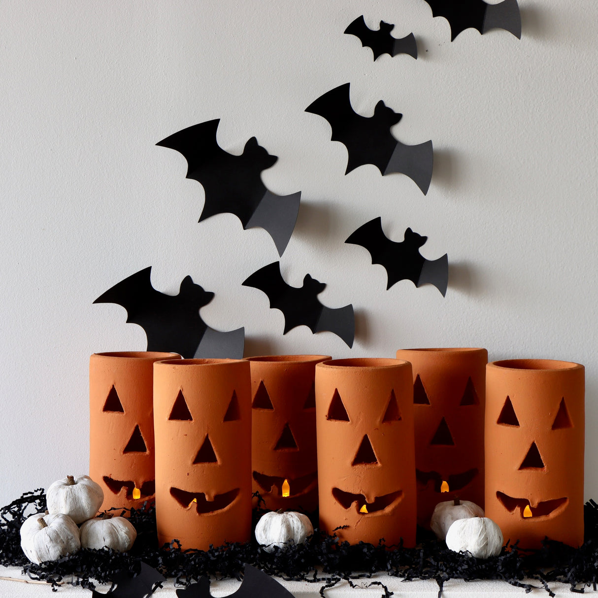 Tall Terracotta Jack-O-Lantern Luminaries - Set of 6 - Holistic Habitat 