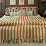 Cotton Duvet Cover in Green Stripe: Euro King/Queen