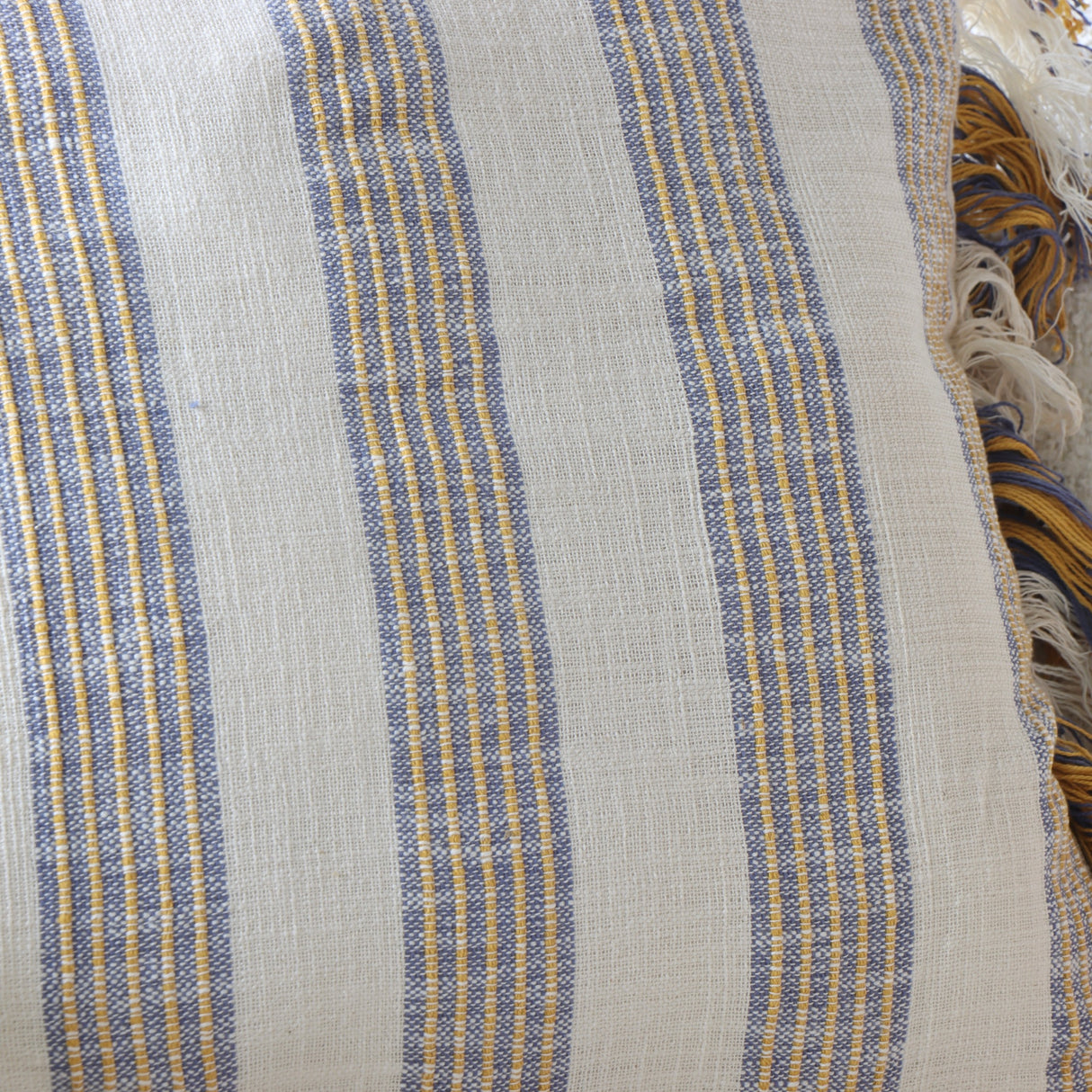 Woven Stripes Linen Fringe Pillow 20x20