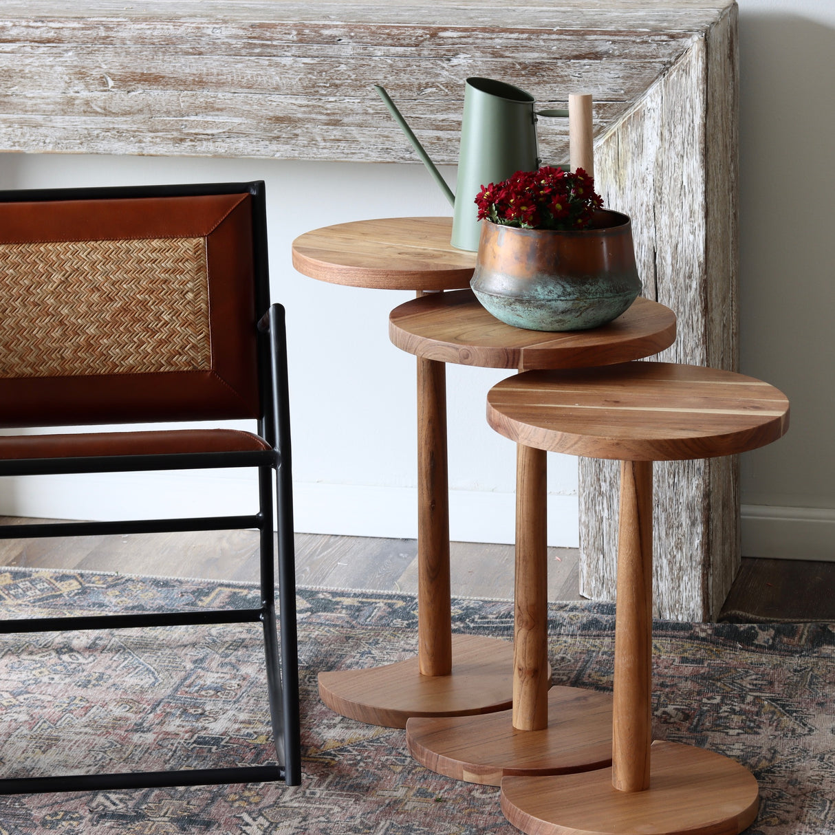 Interlocking Acacia Wood Side Nesting Tables - Holistic Habitat 