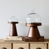 Glass Cloche & Copper Finish Metal Pedestals- Set of 3 - Holistic Habitat 