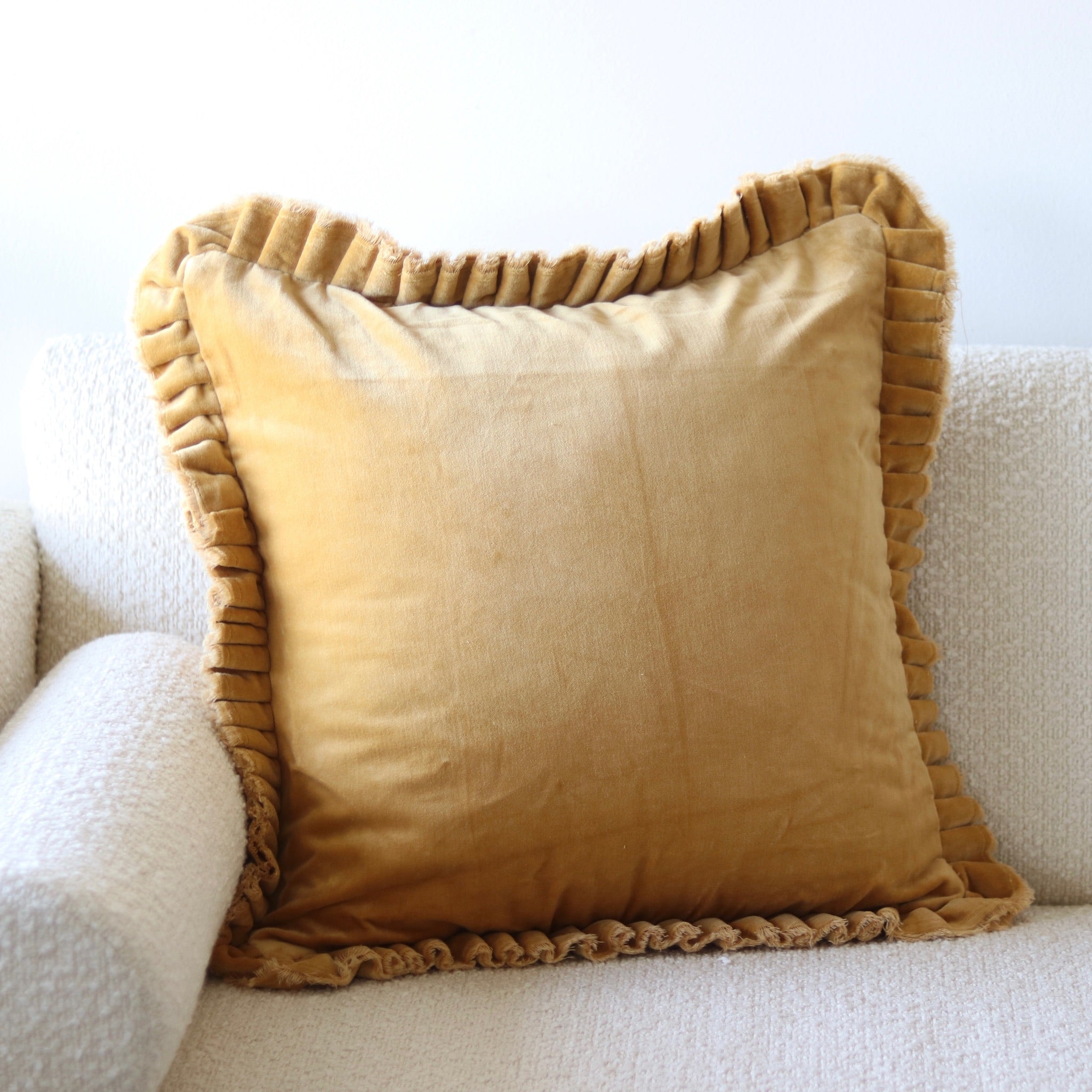 Mustard Velvet Ruffled Pillow 20 Inch