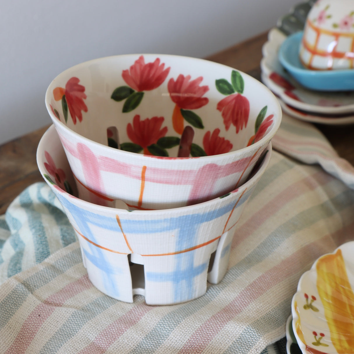 Flower Basket Hand-Painted Berry Bowls