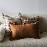 Jessie Ruffled Linen Rust & Cream Stripe Pillow Cover