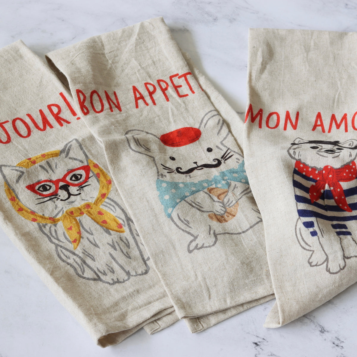 French Linen Animal Tea Towels - Set of 3 - Holistic Habitat 