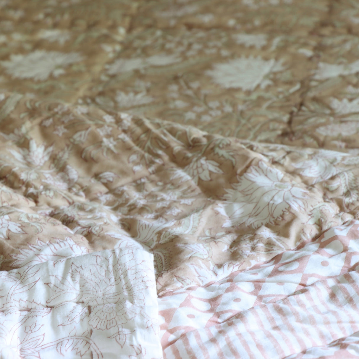 Amber Zinnia Cotton Block Print Quilt - Holistic Habitat 