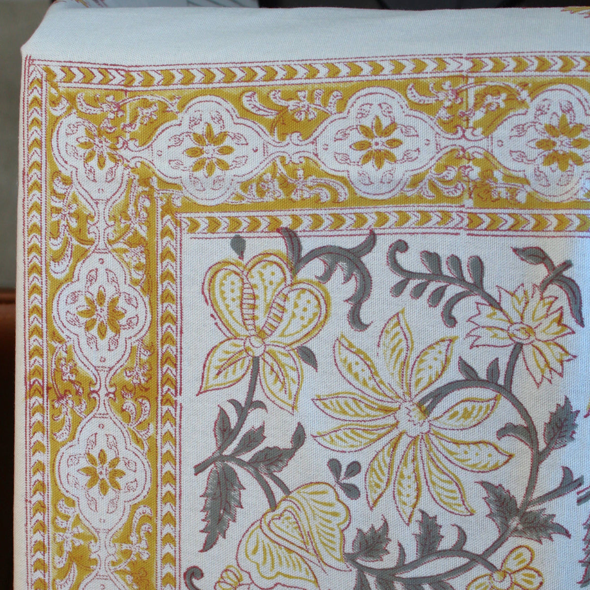 Yellow Handblock Printed Tablecloth - Holistic Habitat 