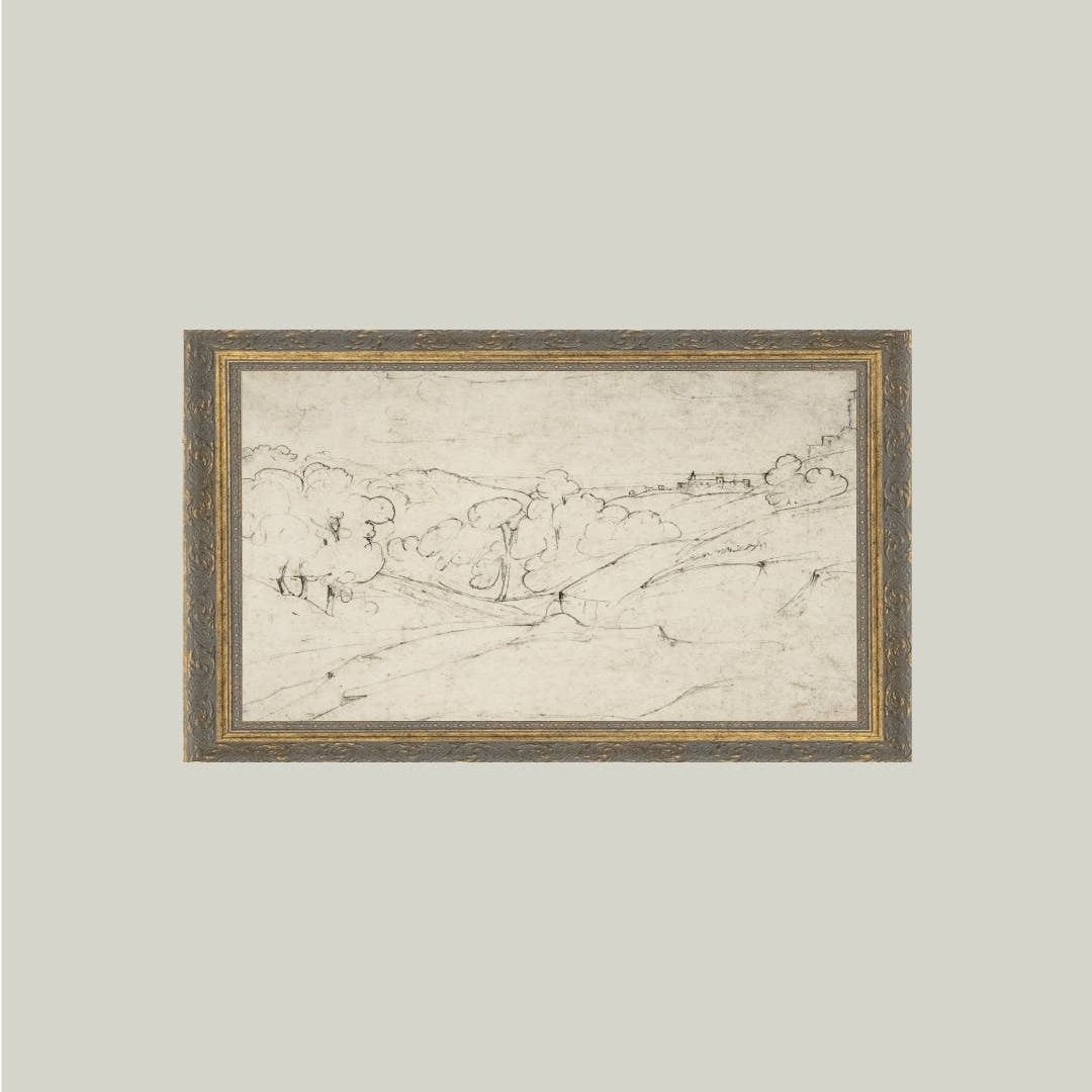 Rolling Hills Sketch Framed Antique Art: Mini