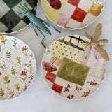 Patchwork Hand-Painted Scalloped Plates