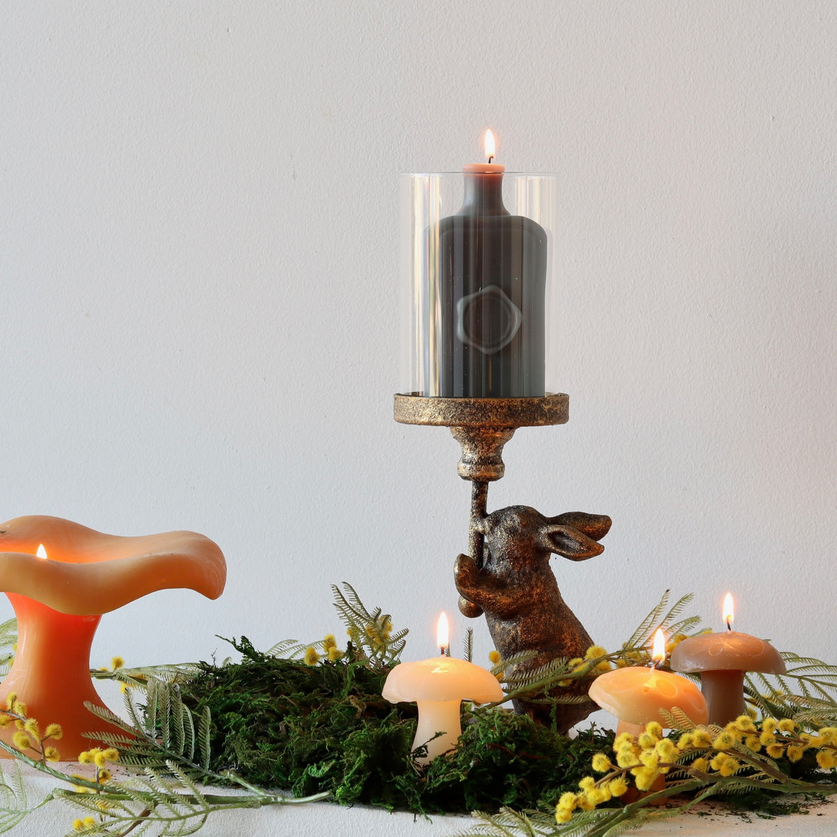 Sweet Bunny Antiqued Brass Finish Pillar Candle Holder - Holistic Habitat 