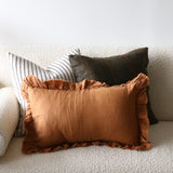 Allyson Rust Linen Ruffled Lumbar Pillow Cover