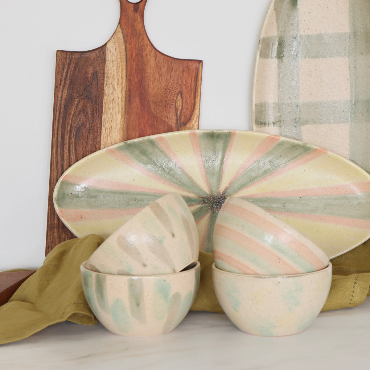 Spring Basket Handpainted Stoneware Platters - Set of 2 - Holistic Habitat 