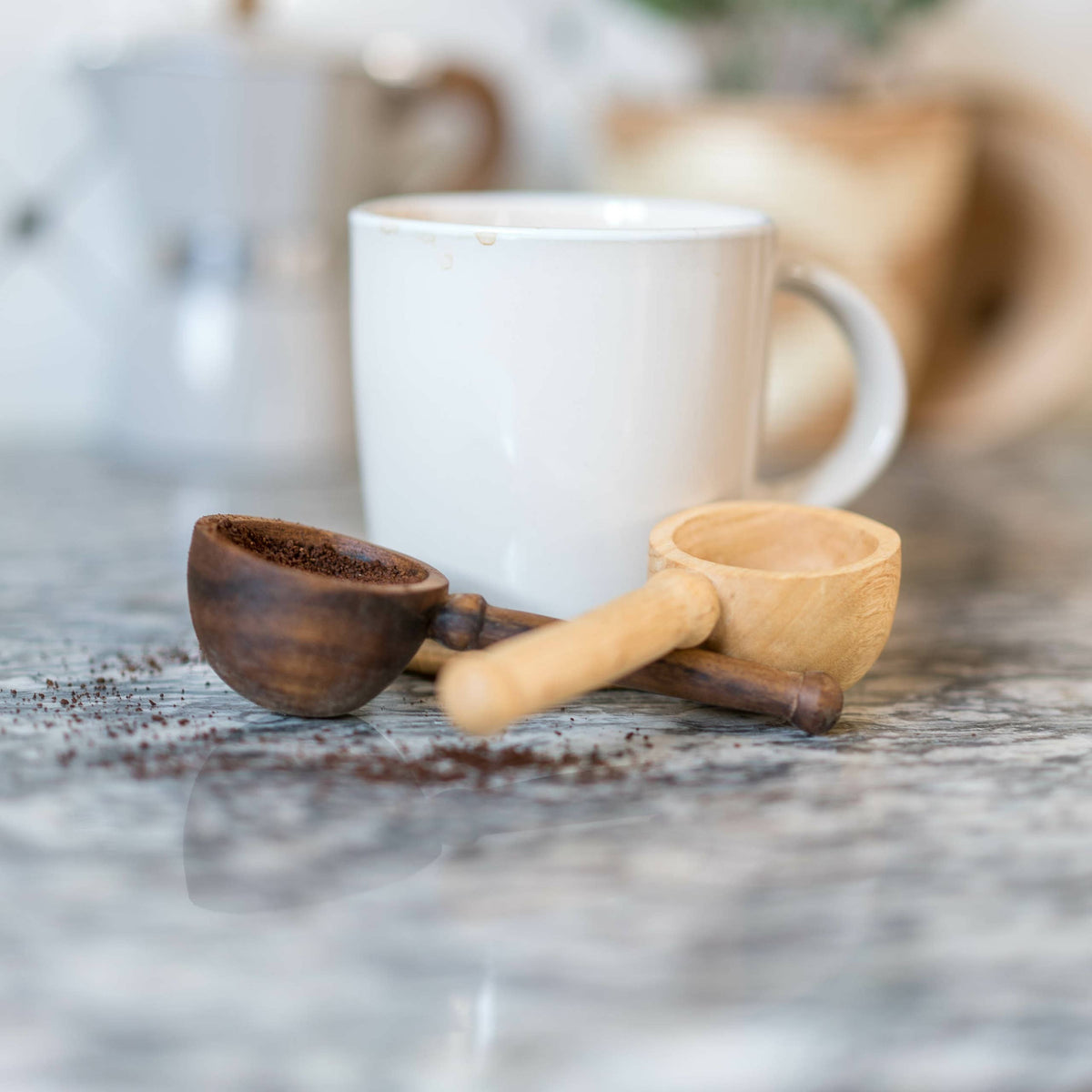 Hand Carved Wooden Spoon- Gentry Coffee Scoop: Light Musave Wood - Holistic Habitat 