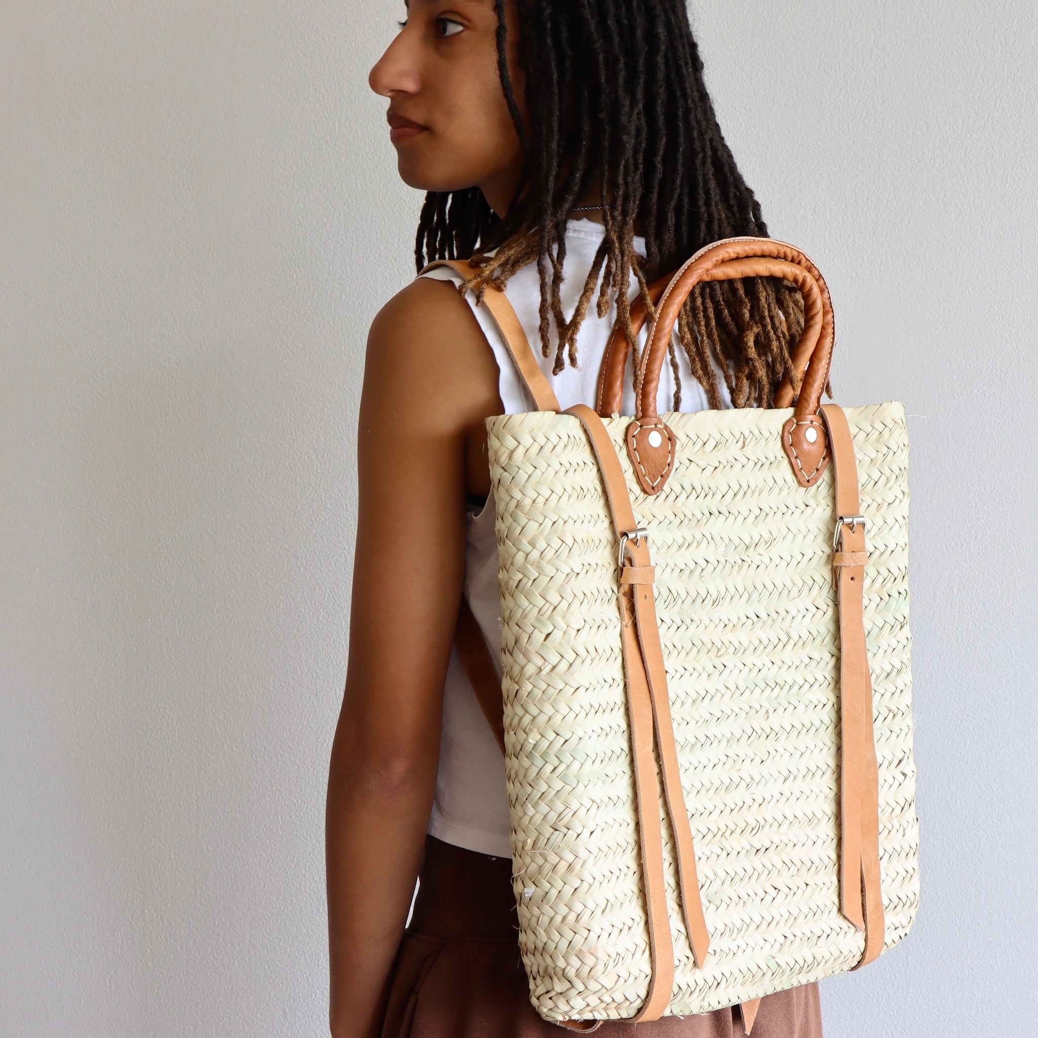 Woven Straw Backpack