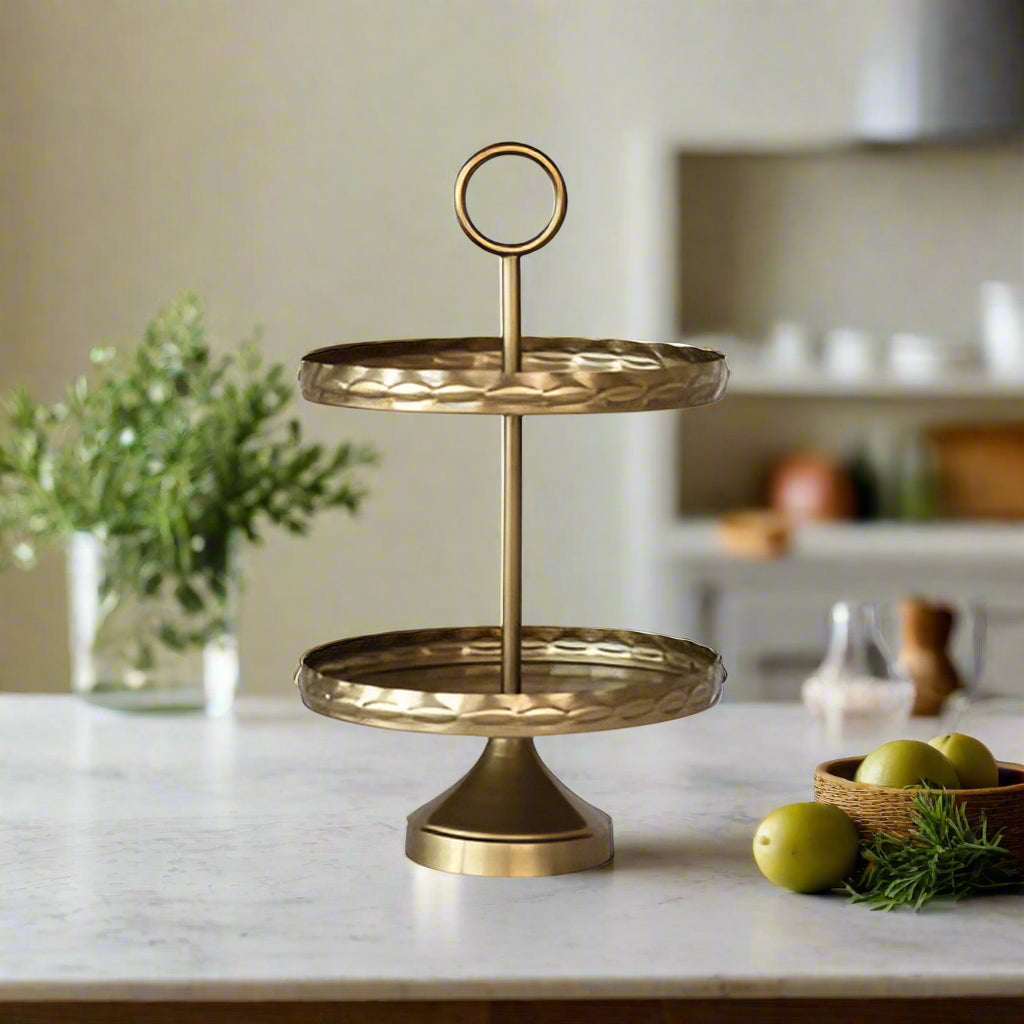 Gold Scalloped Metal Two Tier Desert Tray